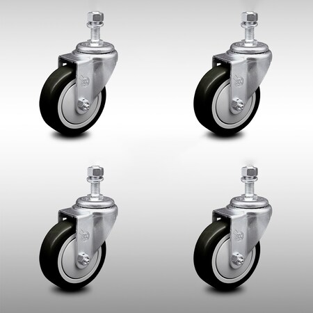 Service Caster 4 Inch SS Black Polyurethane Wheel Swivel 1/2 Inch Threaded Stem Caster Set SCC SCC-SSTS20S414-PPUB-BLK-121315-4